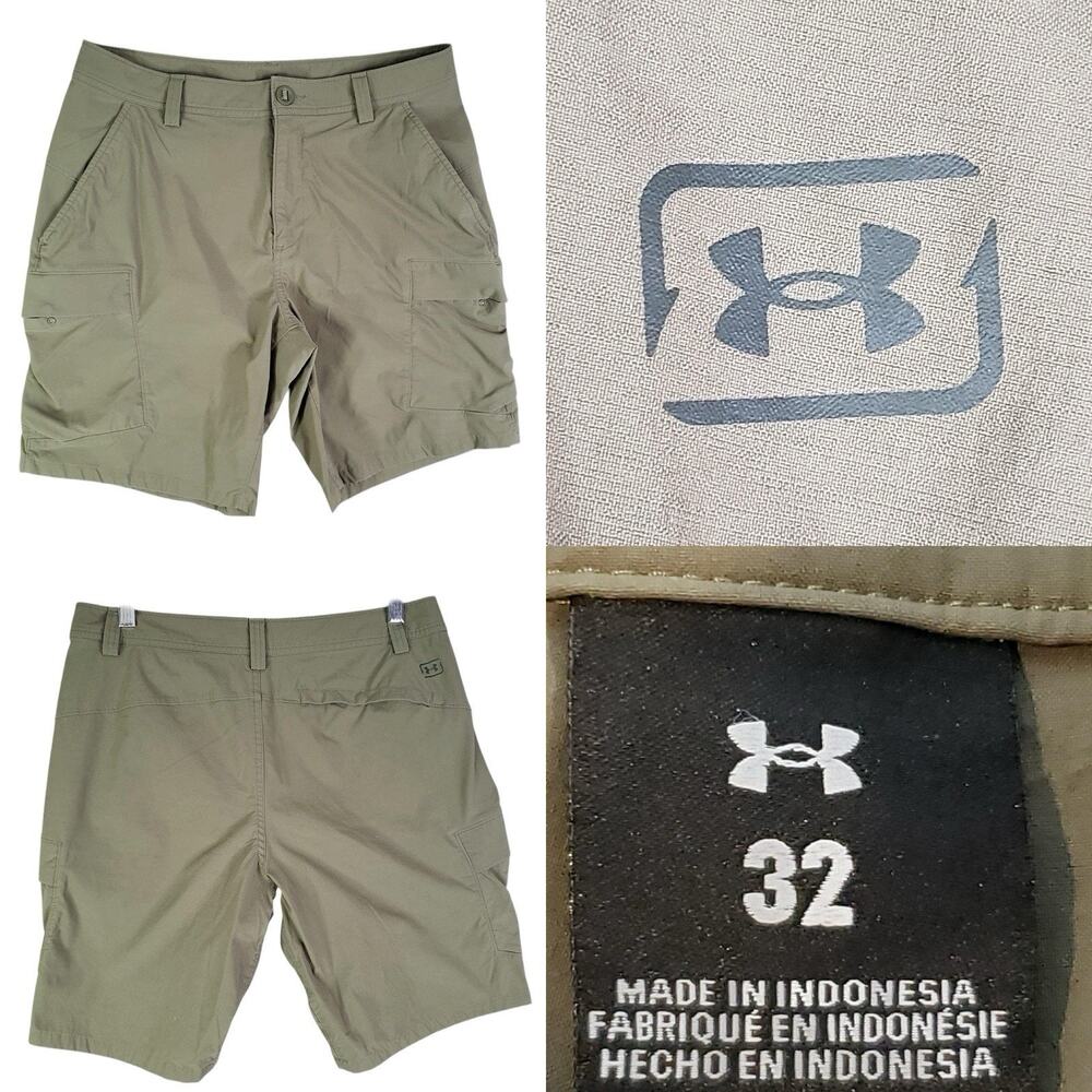 Under Armour Shorts Mens Size 32 Tech Golf Chino Flat Front Green Cargo